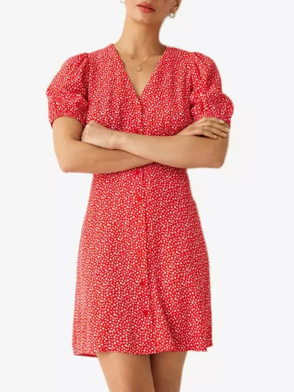 EUC & Other Stories Floral Puff Sleeve Mini Dress Red White 36, S